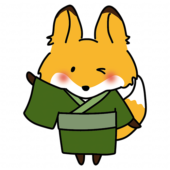 緑の浴衣を着ているキツネ