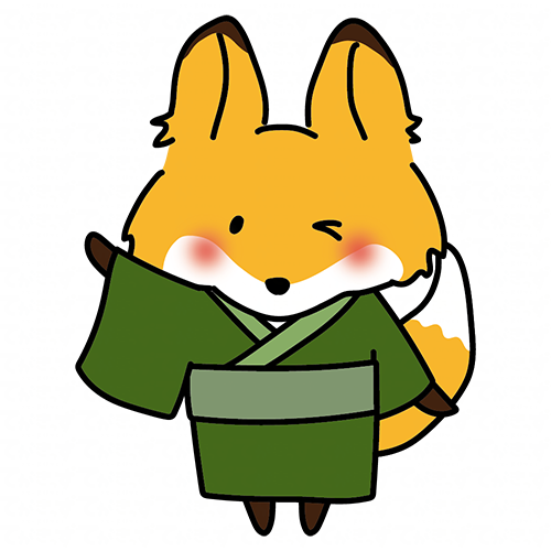 緑の浴衣を着ているキツネ