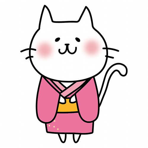 ピンクの浴衣を着ている白い猫