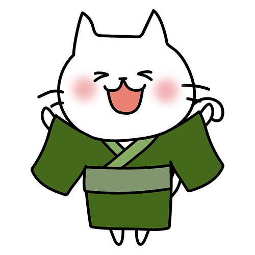 緑の浴衣を着ている白い猫