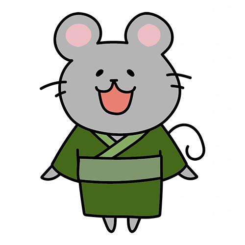 緑の浴衣を着ているネズミ