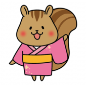 ピンクの浴衣を着ているリス