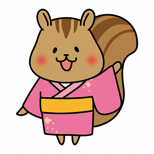 ピンクの浴衣を着ているリス