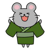 緑の浴衣を着て空を見上げるネズミ