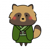 緑の浴衣を着ているタヌキ