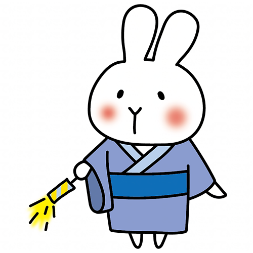 浴衣を着て手持ち花火をする白いうさぎ