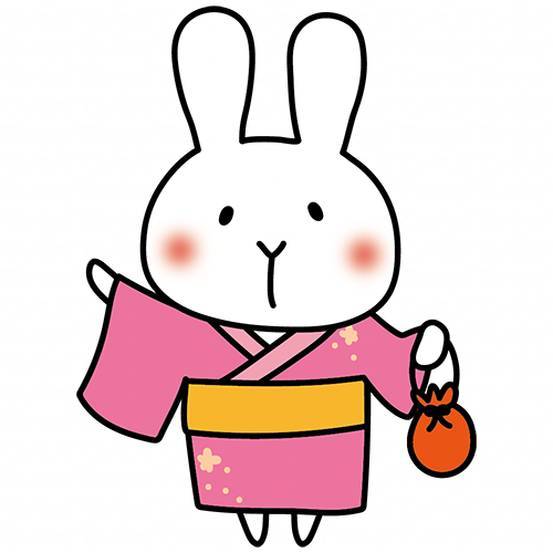 ピンクの浴衣を着ている白いうさぎ