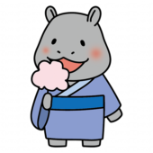 綿あめを持っている浴衣を着たカバ