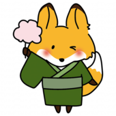 綿あめを持っている浴衣を着たキツネ