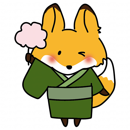 綿あめを持っている浴衣を着たキツネ