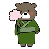 綿あめを持っている浴衣を着たクマ