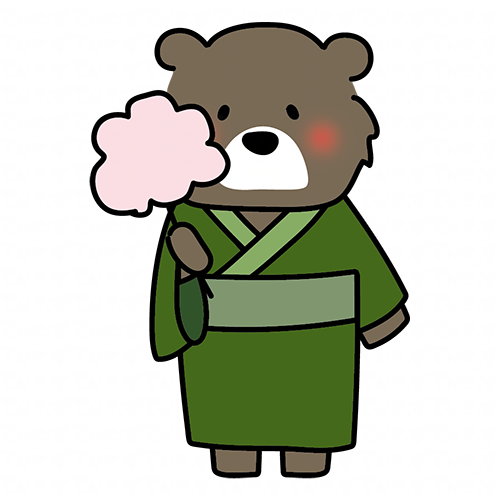 綿あめを持っている浴衣を着たクマ