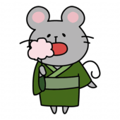 綿あめを持っている浴衣を着たネズミ