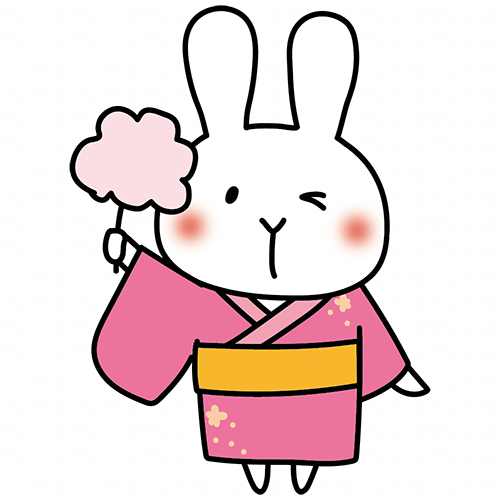綿あめを持っている浴衣を着た白いうさぎ