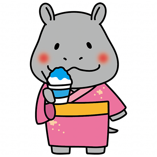 浴衣を着てかき氷を食べるカバ