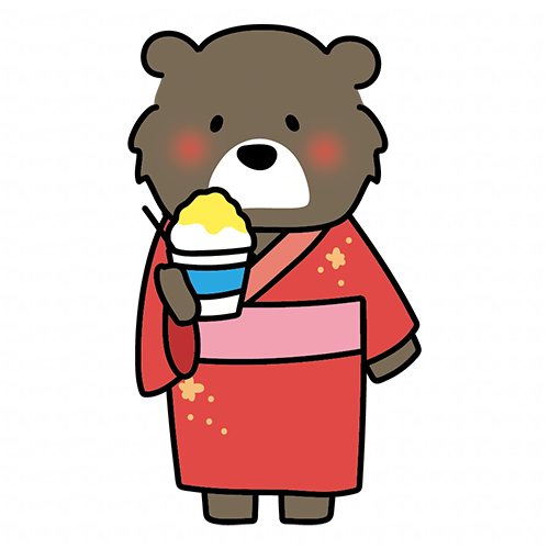浴衣を着てかき氷を食べるクマ