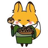 浴衣を着てたこ焼きを食べるキツネ