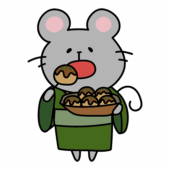 浴衣を着てたこ焼きを食べるネズミ