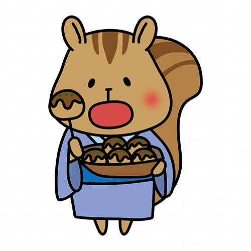 浴衣を着てたこ焼きを食べるリス