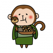 浴衣を着てたこ焼きを食べる猿