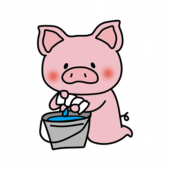 掃除用の雑巾を絞るぶた