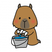 掃除用の雑巾を絞るカピバラ