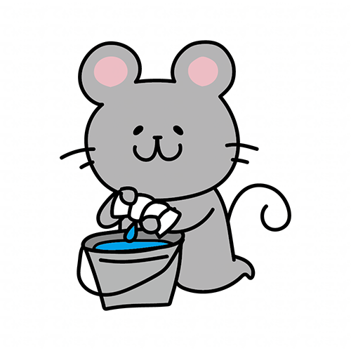 掃除用の雑巾を絞るネズミ