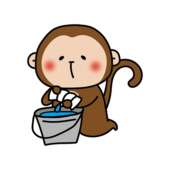 掃除用の雑巾を絞る猿