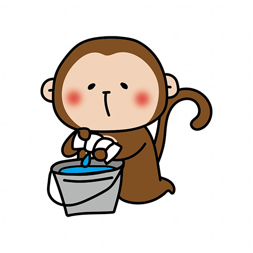 掃除用の雑巾を絞る猿