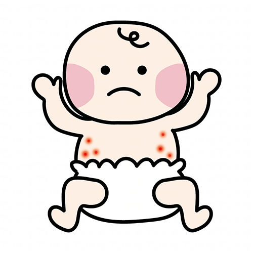 体に湿疹やあせもができた赤ちゃん