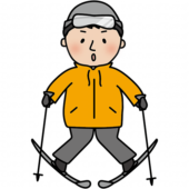 スキーを楽しむ初心者の男性