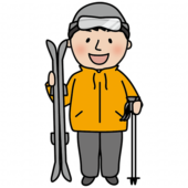 スキー板を持っている男性