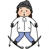 スキーを楽しむ初心者の女性