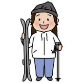 スキー板を持っている女性