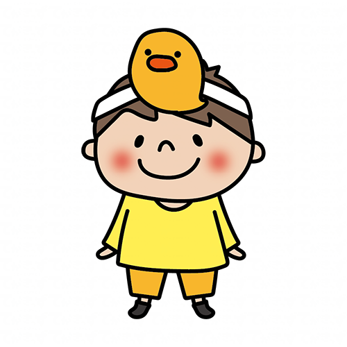 お遊戯会でひよこのお面を被った男の子