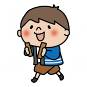 拍子木を持って火の用心の声掛けをしている子供（男の子）