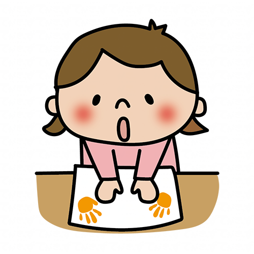 紙にペタペタ手形はんこをする子供（女の子1）