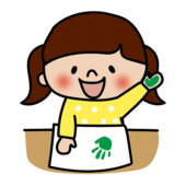 紙にペタペタ手形はんこをする子供（女の子2）