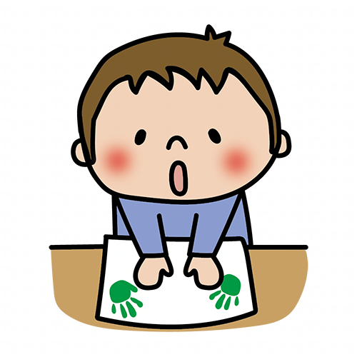 紙にペタペタ手形はんこをする子供（男の子1）