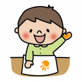 紙にペタペタ手形はんこをする子供（男の子2）