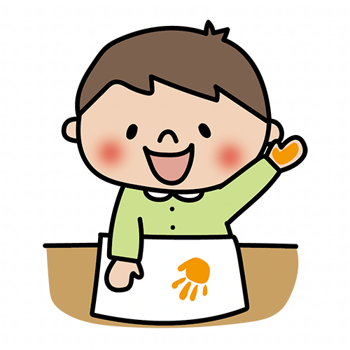 紙にペタペタ手形はんこをする子供（男の子2）