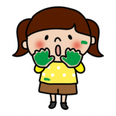 手や顔に絵の具が付いている子供（女の子2）