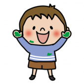 手や顔に絵の具が付いている子供（男の子1）