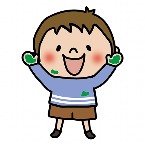 手や顔に絵の具が付いている子供（男の子1）