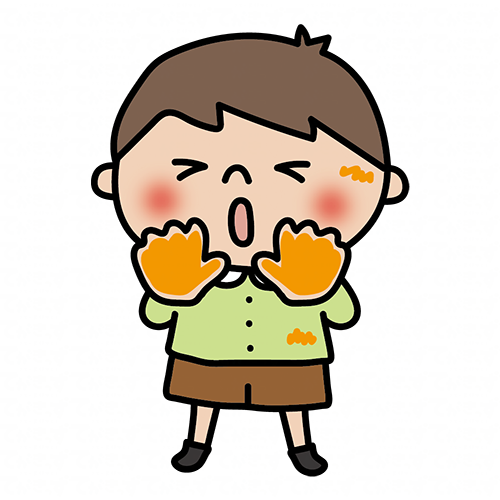 手や顔に絵の具が付いている子供（男の子2）
