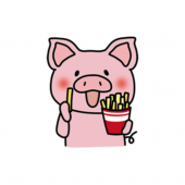 フライドポテトを食べるぶた