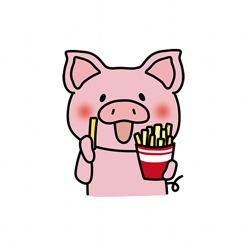 フライドポテトを食べるぶた