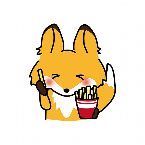 フライドポテトを食べるキツネ