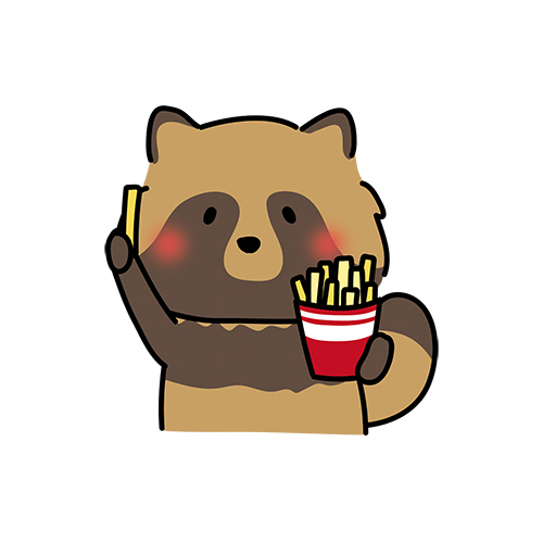 フライドポテトを食べるタヌキ