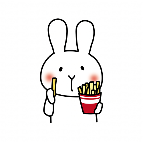 フライドポテトを食べる白いうさぎ